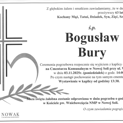 Obraz Aktualności o tytule Zmarł Bogusław Bury