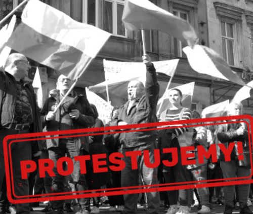 Obraz główny aktualności o tytule Chcemy pracy, nie zasiłków: protest przed Ministerstwem Rolnictwa i Rozwoju Wsi 