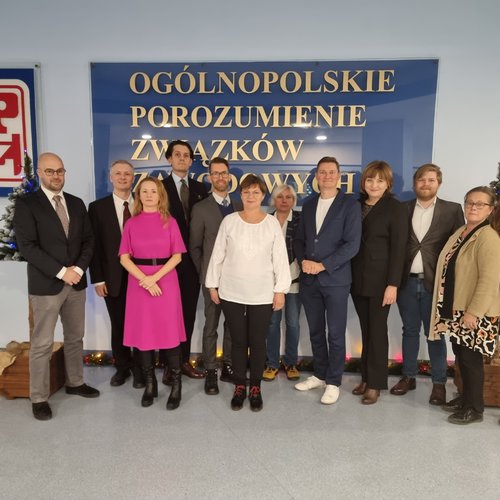 Obraz główny aktualności o tytule Wizyta delegacji ze szwedzkiego związku zawodowego Saco-S/urzędników państwowych w OPZZ 